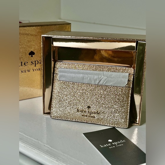Kate Spade Gold Sparkle Glitter Glimmer Boxed Small Slim Card